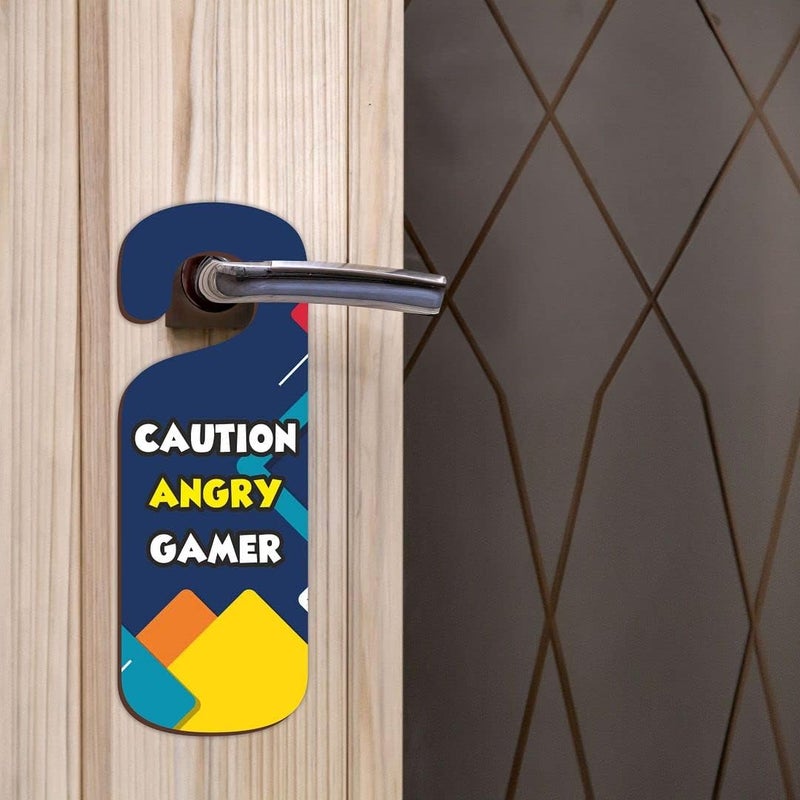 CVANU Caution Angry Gamer Wooden Door Sign Hanger Size(24cm x 8.5cm)_cv11 - Image 3